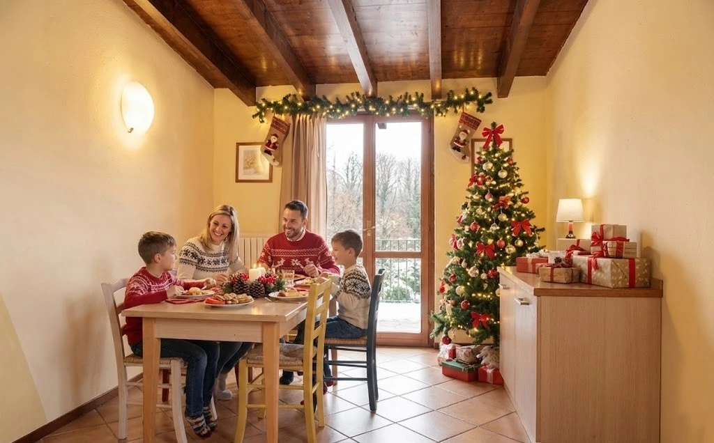 Cottage della Tenuta MonteOliveto addobbato per il Capodanno in Alta Langa